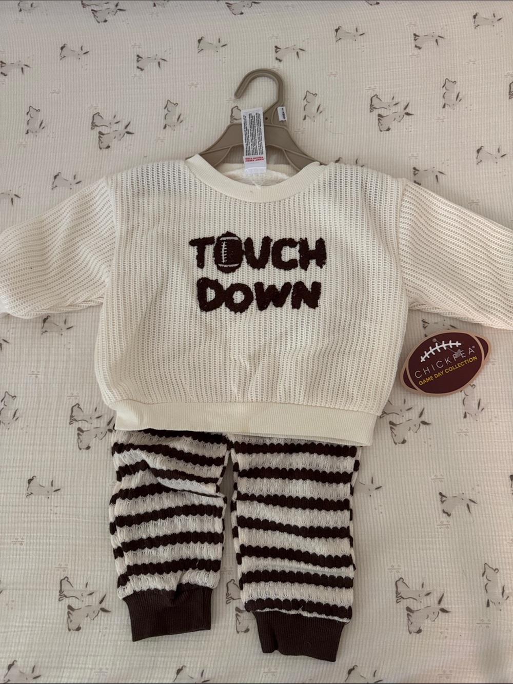 NWT Touchdown Knit Sweater & Striped Pants Set - Cream & Brown